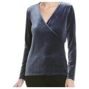 J. Crew Mercantile Blue Velvet Long Sleeve Stretch Wrap Top M